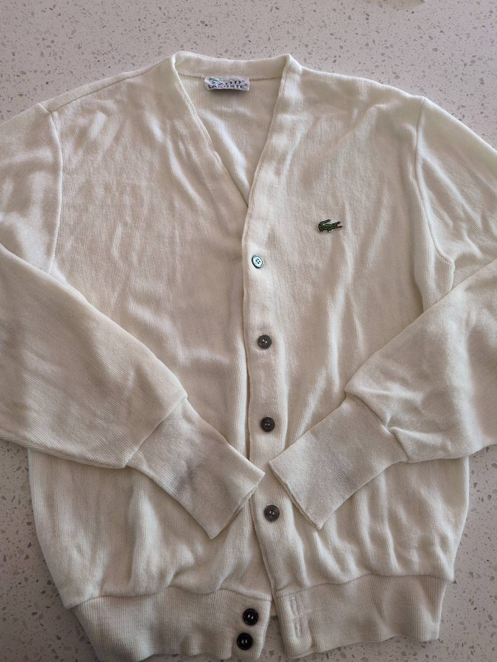 Men's Vintage Preppy Lacoste/Izod Button Up Cardigan Cream White - Picture 3 of 12